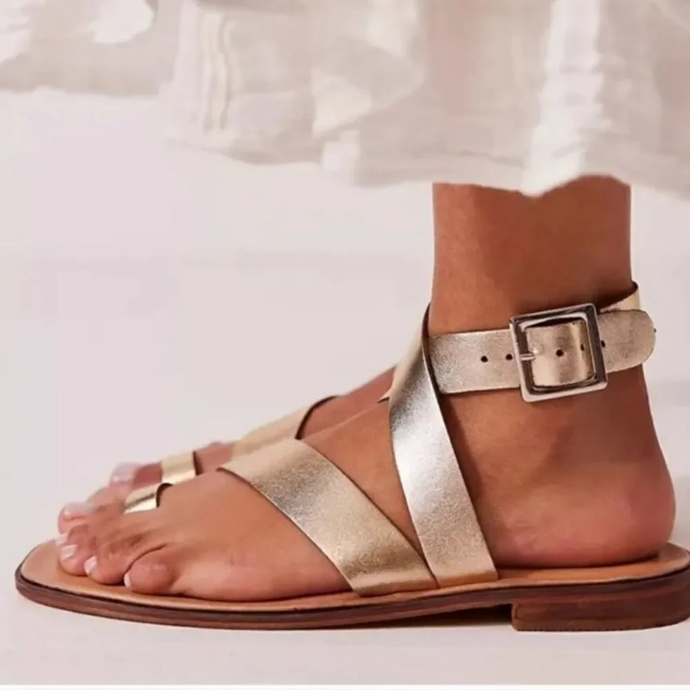 NEW Free People Romeo Wrap Sandals Gold